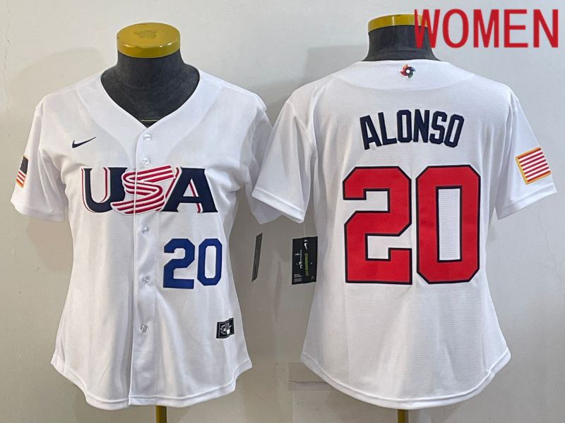 Women 2023 World Cub USA 20 Alonso White Nike MLB Jersey